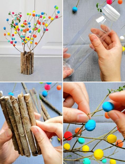 Easy DIY Tree Branches and Clay Flower Pot Tutorial | tutorial, flowerpot, tree | Beautiful Mini Pot That Will Spice Up Your Room! | By Simple Crafts Mini Clay Pot Crafts, Spice Up Your Room, Clay Tree, Tree Tutorial, Tree Beautiful, Simple Crafts, Clay Flower Pots, Diy Tree, Pom Pom Crafts