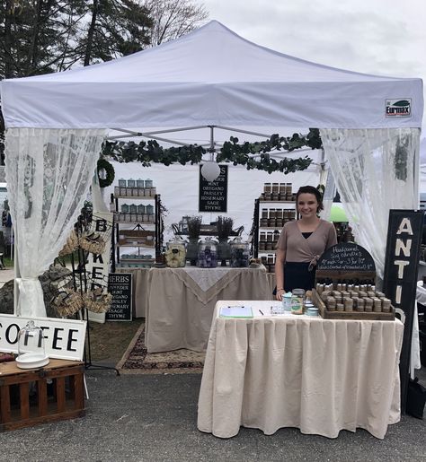 Canopy Booth Ideas, Pretty Vendor Booths, Witch Vendor Display, Cottagecore Booth Ideas, Booth Table Setup, Corner Vendor Booth Ideas, Dark Academia Vendor Booth, Vendor Canopy Booth Displays, Small Business Tent Set Up