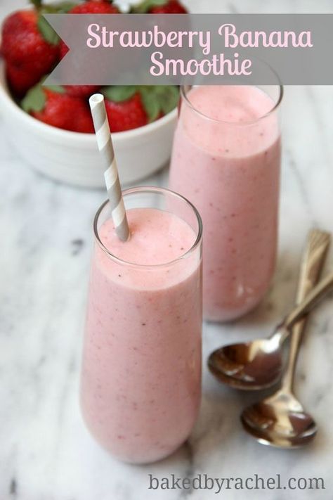 Strawberry Banana Smoothie Recipe - http://bakedbyrachel.com Planet Smoothie Recipe, Strawberry Banana Smoothie Recipe, Smoothie Strawberry, Banana Smoothie Bowl, Smoothie King, Banana Smoothie Recipe, Breakfast Routine, Healthy Strawberry, Strawberry Banana Smoothie