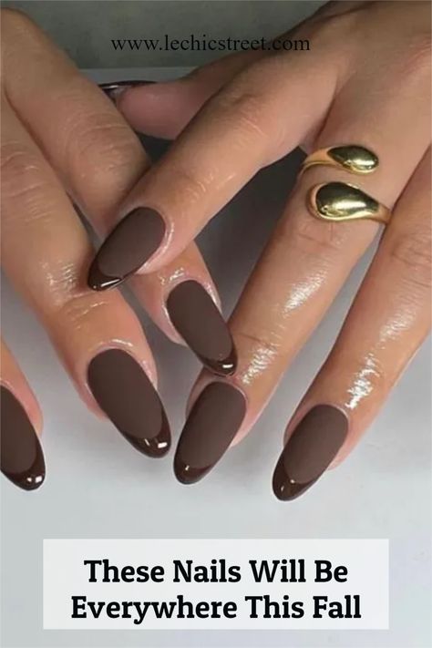 brown nails, brown aesthetic, brown nail, fall nails, fall nail art, nail ideas Brown Nails With Brown Tips, Brown Airbrush Acrylic Nails, Brown Nails With Black Tip, Brown Mail Designs, Chocolate Color Nails, Brown Nails Black Women, Brown Nails French Tip, Black And Brown Nails, Chic Fall Nails