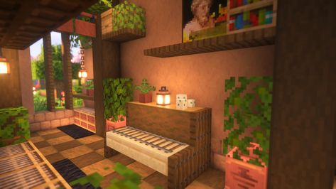 Minecraft Workout Room, Cozy Minecraft Living Room, Small Living Room Minecraft, Minecraft Decor Bedroom, Lounge Minecraft, Minecraft Sitting Area, Cute Minecraft Living Room, Minecraft Cozy Interior, Minecraft Lounge Room