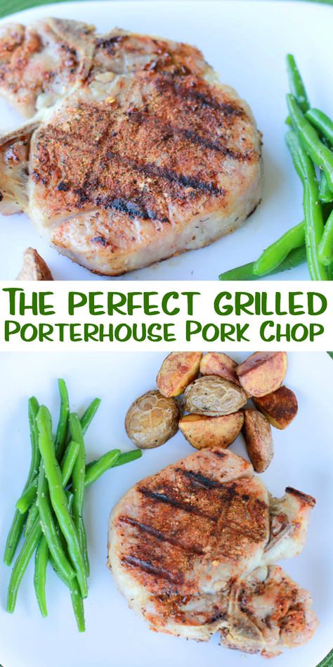 Making the perfect grilled Porterhouse pork chop is easier than you probably think. See how easy it is to cook this cut of pork on the grill. #porkchop #grilling #grilled #porterhouse Porterhouse Pork Chop Recipe, Pork On The Grill, Steak Rub, Grilled Recipes, Pork Recipes Easy, Bbq Shrimp, Clean Eating Dinner, Easy Pork, Mouthwatering Recipes