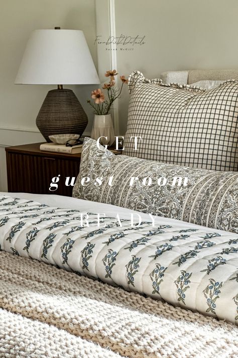 Transform your guest room into a cozy haven in just a few hours! Learn how to pick the perfect color palette, arrange stylish furniture, and add personal touches that will make your guests feel right at home. Don't miss on these beautiful bedroom finds! Guest Bedroom French Country, English Cottage Bedding Ideas, Master Bedding Ideas Cozy Bedroom, Guest Room Bedding Ideas, Colorful Guest Bedroom, Vintage Guest Room, Cozy Guest Bedroom Ideas, Guest Bedroom Bedding Ideas, Bedroom Elements