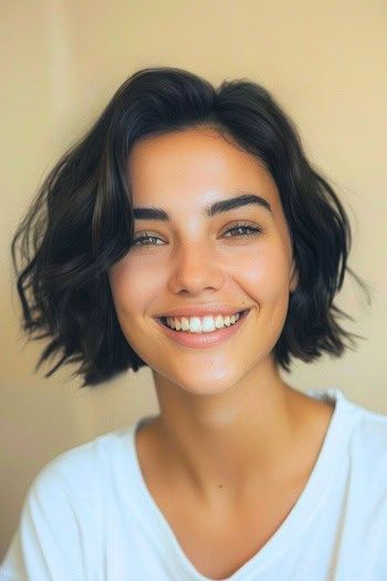 Choppy Bob Hairstyles Side Part, Short Bobs For Wavy Hair, Short Hairstyle Women Bob Cut, Queer Bob Hairstyle, French Bob Side Part, Short Thick Bob, Short Cut For Thick Hair, Short Haircut Side Part, Thick Wavy Short Hair