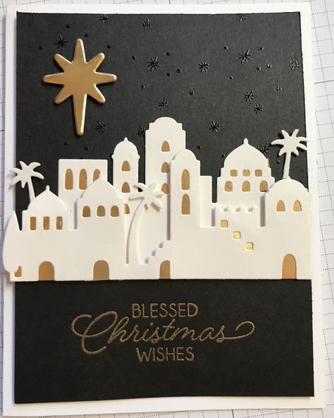 Night In Bethlehem, Christmas Cards 2017, Bethlehem Christmas, Blessed Christmas, Gold Embossing, Stamped Christmas Cards, Christmas Bulletin, Handmade Christmas Card, 카드 디자인