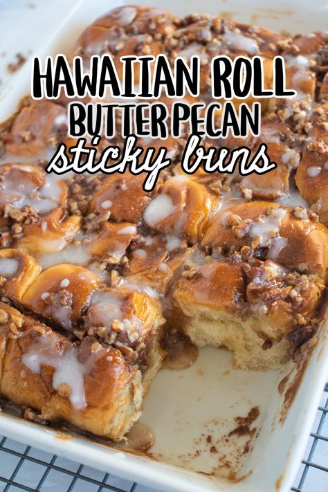 King Hawaiian Rolls, Sticky Buns Recipes, Hawaiian Roll, Caramel Rolls, Pecan Sticky Buns, Sweet Roll Recipe, Pecan Rolls, Hawaiian Sweet Rolls, Easy Brunch Recipes