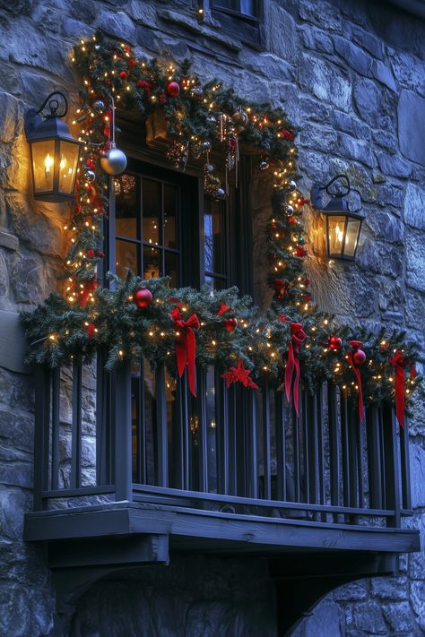 17 Easy Small Apartment Christmas Balcony Decor Ideas Veranda Christmas Decor, Small Patio Christmas Decorating Ideas, Christmas Decor Ideas For Balcony, Christmas Lights On Apartment Balcony, Small Balcony Christmas Decor, Lights On Balcony, Apartment Christmas Lights, Balcony Christmas Decor Ideas, Easy Outdoor Christmas Decor