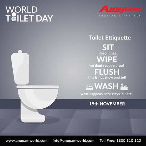 Toilet Etiquette! World Toilet Day! Proper restroom etiquette can make everyone's life more pleasant. #ToiletEtiquette #WorldToiletDay #AnupamWorld #KitchenSinks #Faucets #BathroomDrainers #MiniKitchen #WaterSavingNozzle #UtilitySink Call-Back Request: https://www.anupamworld.com/request-call-back Whatsapp: https://api.whatsapp.com/send/?phone=911145458899&text=hi&type=phone_number&app_absent=0 Visit: https://www.anupamworld.com/ Toilet Etiquette, Toilet Day, Western Toilet, World Toilet Day, Utility Sink, Mini Kitchen, Call Backs, Save Water, Show And Tell