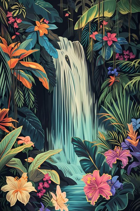 🌟🎨Travel Wall Art with Midjourney Prompts - Follow the Link in my Bio🔗👈 Jungle Art Tropical, Digital Art Styles, Sun Vibes, Jungle Art, Tropical Wallpaper, Art Tropical, Unique Travel, Travel Wall Art, Travel Wall