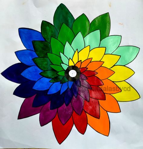 #hue flower#let the creations whirl #colours'whirl#white#yellow#orange#red #seagreen#lightgreen#darkgreen#royalblue #navyblue#magenta#beautifulartwork #creative#loveart#lovesketching Color Wheel Flower Project, Rangoli Designs Without White Colour, Colour Wheel Art Challenge, Rangoli Without White Colour, Color Wheel Ideas Projects, Colour Wheel Art Projects, Color Wheel Design Ideas Art, Colour Wheel Ideas Creative Art, Creative Colour Wheel Ideas