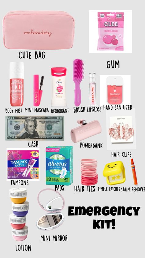 Middle School Essentials, School Emergency Kit, Get Home Bag, Girly Christmas Gifts, Bubble Tea Shop, Study Tips For Students, School Bag Essentials, Backpack Essentials, Pads Tampons