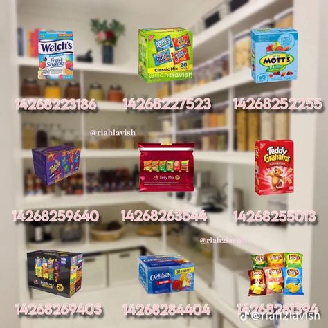 Bloxburg Target, Bloxburg Pantry Decals, Pictures Codes, Blocksburg Ideas, Bloxburg Food, Food Decals, Bloxburg Food Decals, Bloxburg Inspiration, Pantry Decal