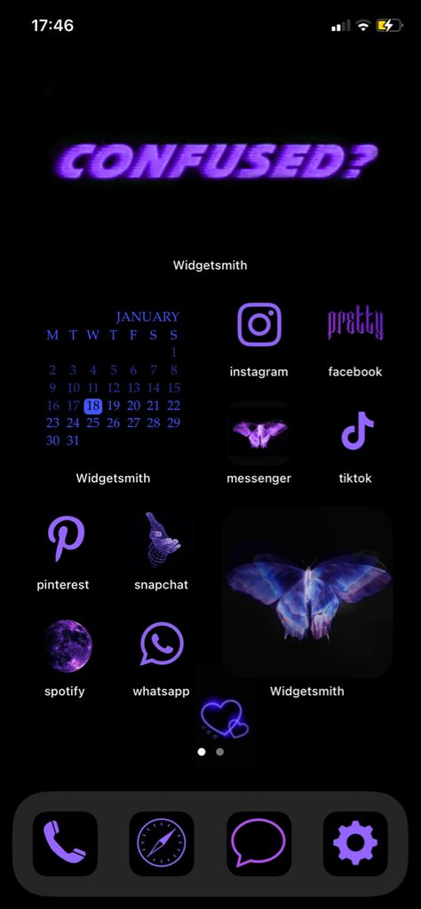 Black And Purple Iphone Layout, Ios 16 Home Screen Ideas Dark Purple, Neon Homescreen Ideas, Purple And Black Phone Theme, Neon Purple Homescreen, Black And Purple Homescreen, Iphone Homescreen Ideas Purple, Ios 16 Home Screen Ideas Purple, Purple Ios Homescreen