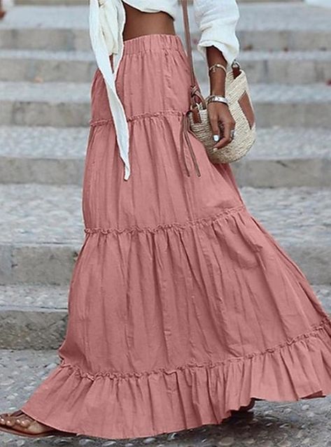 Ruffle Maxi Skirt, Maxi Rok, Rose Beige, Womens Maxi Skirts, Maxi Skirts, Pink Beige, Hoodie Top, No Frills, Pleated Skirt