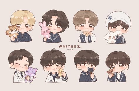 Ateez Cute Drawing, Ateez Chibi Fanart, Kpop Fanart Ateez, Ateez Fanart Cute, Ateez Character, Aniteez Wallpapers, Aniteez Sticker, Ateez Cartoon, Ateez Chibi