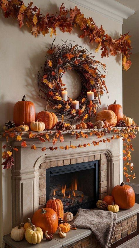 Modern Fall Decor Ideas, Classy Interior, Fall Fireplace Decor, Modern Fall Decor, Fall Decor Diy Crafts, Fall Mantle, Cozy Fall Decor, Fall Table Settings, Fall Decor Ideas