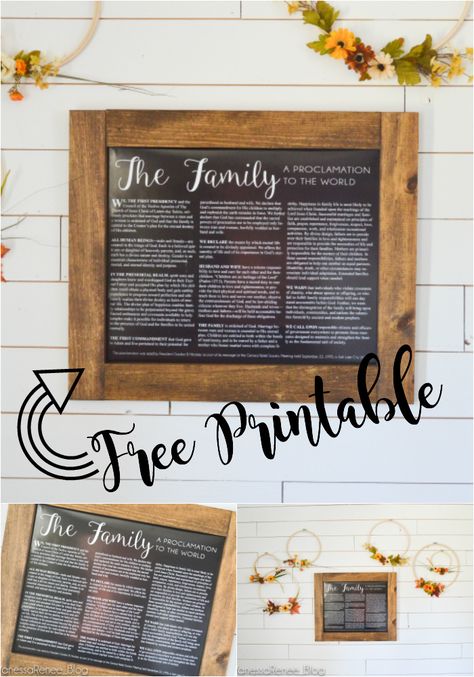 Yes! A FREE horizontal printable of The Family Proclamation. You can get it with a white background too! Family Proclamation Wall Decor, The Living Christ Printable Free, Relief Society Declaration Printable Free, The Family Proclamation Printable Free, The Family A Proclamation To The World Framed, Family Proclamation, Lds Artwork, Proclamation To The World, Family Printables