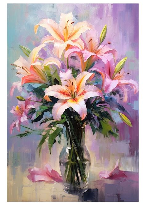 Lilium Painting, Wall Decor With Pictures, Lilies Painting Acrylic, Painting Of Lilies, Lilies Flowers Painting, Lily Painting Acrylic, Lillies Painting, Painting Of Lily Flower, Easy Wall Decor Ideas