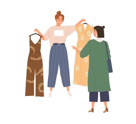 Garment Illustration, Assistant Fashion, Shopping Illustration, Shop Assistant, Selling Clothes Online, Clothes Swap, Clothes Illustration, Fashion Vector, Flat Drawings