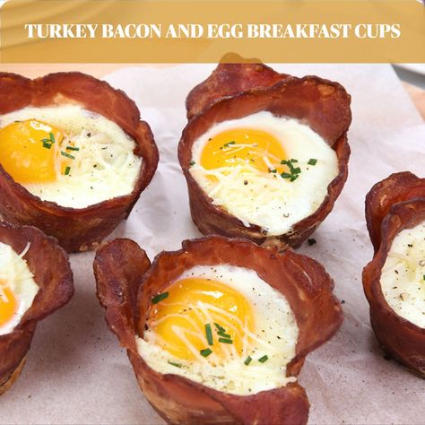 Start the new year on the right foot with our Turkey Bacon and Egg Breakfast Cups, fueling you to take on the day. #ThinkTurkey Turkey Bacon Breakfast, Egg Breakfast Cups, Delicious Turkey Recipes, Bacon And Egg Breakfast, Bacon Egg Cups, Bacon Cups, Bacon Egg Muffins, Bacon Muffins, Egg Cups Breakfast