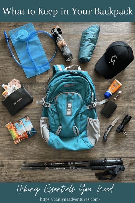 Complete list of Hiking Essentials for a Day Hike Hiking Essentials Daypack, What To Pack For A Day Hike, Short Hike Essentials, Day Hiking Essentials, Hiking Must Haves Women, Day Packs For Hiking, Backpacking Essentials For Women, Adventure Bag Essentials, Things In My Backpack