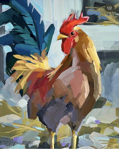 Colorful Animal Paintings, Rooster Painting, Chicken Painting, Rooster Art, Gouache Art, Oil Pastel Art, Chicken Art, Colorful Animals, Art Inspiration Painting