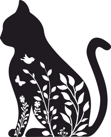 Silhouette Art Black, Cat Silhouette Art, Silhouette Chat, Cat Doodles, American Traditional Tattoo Ideas, Traditional Tattoo Ideas, Black Cat Silhouette, Black Cat Art, Soyut Sanat Tabloları