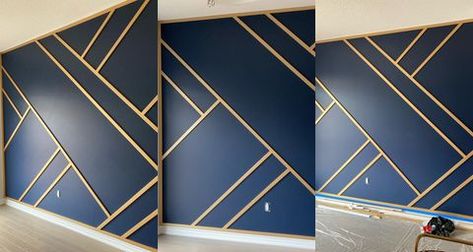 Black Gold And Blue Bedroom, Navy Blue And Gold Dining Room, Navy And Gold Bedroom Ideas Inspiration, Navy Blue And Gold Accent Wall, Navy And Gold Accent Wall, Blue And Gold Accent Wall, Royal Blue Accent Wall, Royal Blue And Gold Living Room, Blue Gold Office