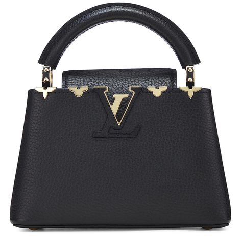 Proof that monograms and logomania are only a fraction of what the French fashion house does best, this Louis Vuitton mini Capucines top-handle-meets-crossbody silhouette comes rendered in black grained Taurillon calfskin leather that's delicately accented with gold-tone brass hardware for hints of shine. Open yours to reveal a lightly compartmentalized leather interior that'll fit your must-haves from day to night. Capucines Mini, Amazon Luxury, What Goes Around Comes Around, Black Luxury, Luxury Store, The Amazon, Fashion House, French Fashion, Brass Hardware