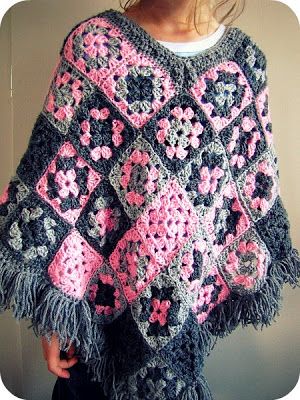 Poncho Granny Square - PaisleyJade Granny Square Poncho Pattern, Granny Square Poncho, Crochet Granny Stitch, Girls Poncho, Crochet Poncho Free Pattern, Poncho Crochet, شال كروشيه, Crochet Poncho Patterns, Crochet Shawls