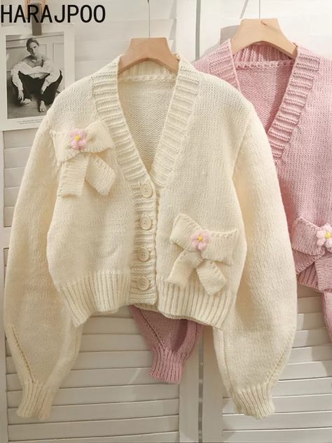 Harajuku Cardigan, Crochet Sweater Design, Cute Core, Woolen Clothes, Crochet Cardigan Pattern Free, Woman Sweater, Cute Cardigans, Easy Trendy Outfits, Crochet Cardigan Pattern