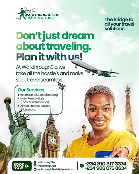 Social Media Design for WALK THROUGH 9JA The Number one Travel Agency 🎯🎯🎯 . . . . . . . . . Let us handle your Designs . . . . #socialmedia #travel #fleyer #theairport #air #designers #designers #designinspiration About Us Flyer Design, Study Abroad Flyer Design, Study Abroad Social Media Post, Travel Agency Social Media Posts, Study Abroad Ads, Travel Agency Design, Travel Social Media Design, Travel Consultant Business, Instagram Social Media Design