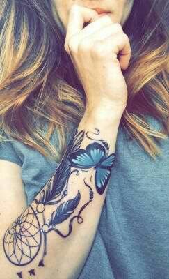 Dream catcher and butterfly tattoo Butterfly Tattoo Cover Up, Wrist Tattoo Cover Up, Body Tattoo Design, Butterfly Tattoo On Shoulder, Dream Catcher Tattoo Design, Butterfly Tattoos For Women, Planet Tattoos, Forearm Tattoo Design, Dream Catcher Tattoo