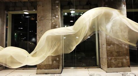 http://www.designboom.com/weblog/cat/10/view/19353/wow-bloom-skin-for-issey-miyake.html Fabric Installation, Wind Art, Interactive Installation, Kinetic Art, Window Installation, Sculpture Installation, Display Design, Light Installation, Stage Design