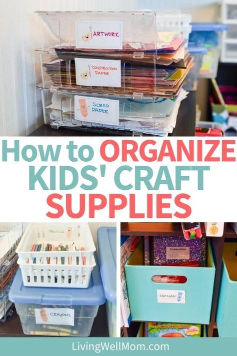 These tips and hacks will help you as you tackle organizing kids crafts supplies and things - and you'll finally have a clean craft room! Craft Storage Ideas Kids, Toddler Arts And Crafts Organization, Kids Craft Supply Organization, Coloring Organization Kids, Organizing Kids Craft Supplies, Kids Craft Organization, Kids Art Supply Organization, Art Supply Storage Ideas, Craft Supply Organization