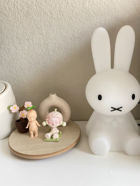 Desk Figurines Decor, Sonny Angel Desk, Ikea Desk Decor, Figure Aesthetic, Sonny Angel Aesthetic, Miffy Lamp, Sonny Angels, Pop Mart, Sonny Angel