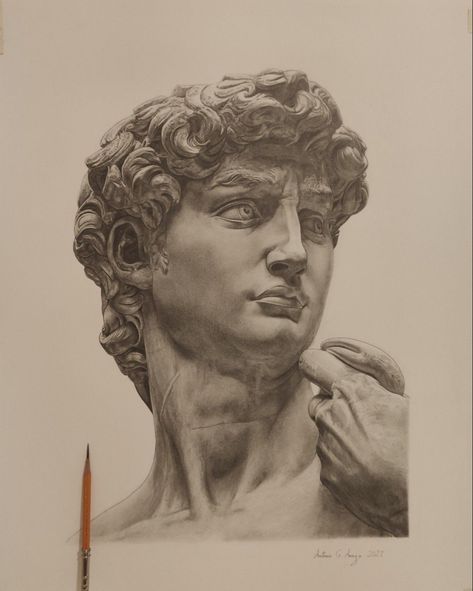 #illustration #pencilart #pencilsketch by artist, Antonio G Anaya Sculpture Art Sketch, David Statue Sketch, Drawings Of Statues, David Sculpture Drawing, Roman Sculpture Drawing, David Michelangelo Drawing, David Statue Drawing, Statue Of David Drawing, Lumis Method Of Drawing