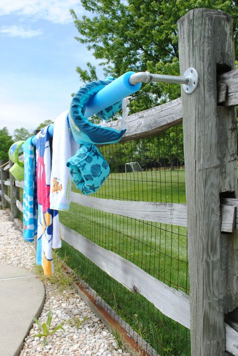 Pool Towel Rack Diy, Outdoor Towel Rack, Pool Organization, Towel Rack Pool, Simple Pool, Pool Diy, Pool Storage, Pool Life, Diy Swimming Pool