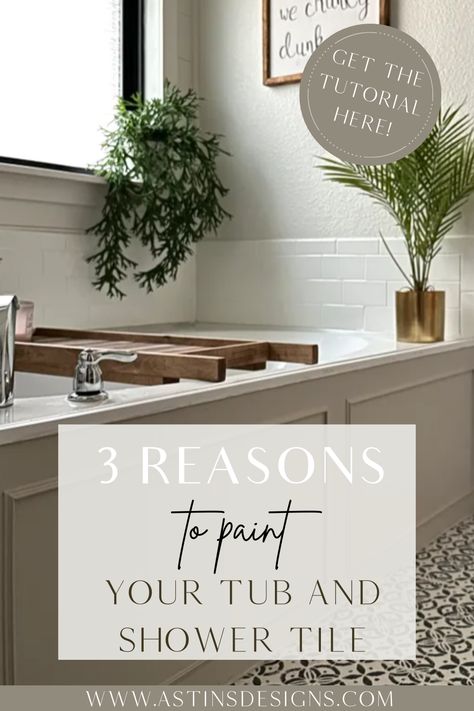 Want to refresh your bathroom without a costly remodel? Learn how to paint bathroom and tub tile with this step-by-step tutorial! This guide covers the best tools, paint types, and techniques to transform outdated tile into a clean, modern finish. Discover why painting your tub and shower tile is a budget-friendly and effective update for your space. Click now to see how you can achieve professional-looking results at home! Painted Wall Tiles Bathroom, Master Bath Update On A Budget, Painting Shower Tile, Paint Bathroom Tiles, Painting Bathroom Tile, Paint Shower Tile, Bathroom Refresh On A Budget, Paint Bathroom Tile, Bathroom Tile Paint