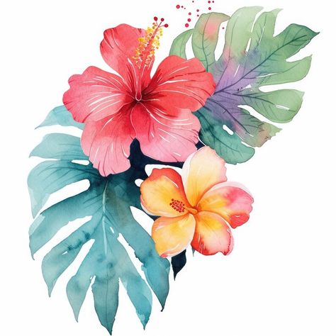 Hawaiian Clip Art: Watercolor Luau, Summer Clipart Bundle - Tropical Flowers, Digital Download, JPG  *** Enrich Your Creative World with Our Exclusive Digital Art Collection. Hawaiian Clip Art - a set of 35 breathtaking Watercolor digital art images that will captivate your heart and ignite your creativity. Flower Drawing Artwork, Hawaiian Watercolor Paintings, Watercolor Hawaiian Flowers, Tropical Flower Art, Hawaiian Flowers Aesthetic, Tropical Flower Illustration, Tropical Flowers Drawing, Tropical Flowers Watercolor, Tropical Images