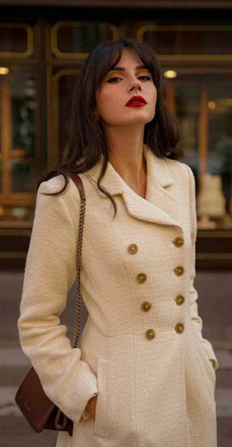 Slow Fashion Brands, Tweed Coat, Classic Coats, White Coat, Made Clothing, Double Breasted Coat, Red Lipstick, Grace Kelly, Audrey Hepburn