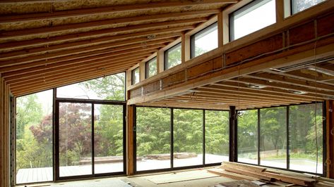 Learn about the costs and the value of clerestory windows       and see how they effect the overall budget for a custom modern home. Clerestory Roof, Butterfly Roof, Roof Shapes, Building Costs, Clerestory Windows, Long Hallway, Modern Home Design, Natural Ventilation, Island Home