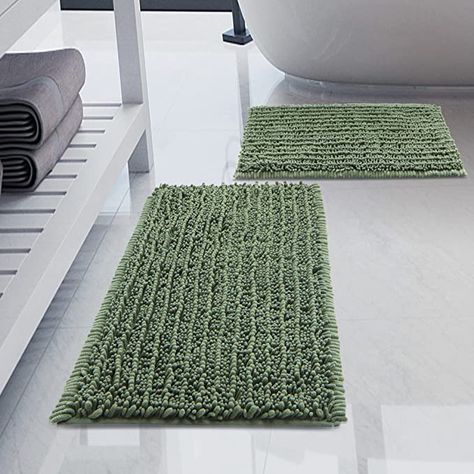 Amazon.com: Luxury Chenille Sage Green Bathroom Rugs Sets 2 Piece, Thickened Hot Melt Rubber Bottom Bath Mats for Bathroom Non Slip,Bath Rugs Quick Dry Machine Washable for Shower Mat,Puppy-Loved Mat : Home & Kitchen Green Bathroom Rugs, Green Bathroom Accessories, Green Bathroom Decor, Chenille Bath Mat, Bathroom Runner Rug, Kitchen Rugs And Mats, Bathroom Decor Luxury, Restroom Decor, Boho Shower Curtain