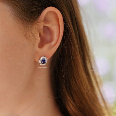 Simple Sapphire Earrings, Blue Sapphire Earrings Wedding, Sapphire Studs Earrings, Blue Sapphire Earrings Studs, Sapphire Wedding Earrings, Sapphire Earrings Wedding, Sapphire Jewelry Earrings, Blue Stone Jewellery, Subtle Jewelry