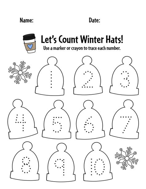 Free Winter Worksheets for Preschool! ⋆ The Hollydog Blog Winter Animal Worksheets Preschool, Snowflake Worksheets For Preschool, Weather Bear Preschool Free Printable, Winter Themed Worksheets, Winter Line Tracing Preschool, Counting Worksheets, Number Tracing, Number Worksheets, Counting Activities