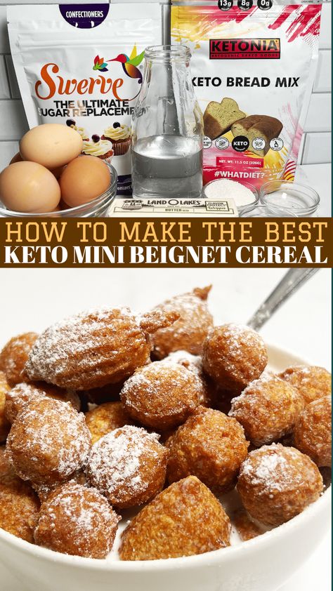 Keto Mini Beignet Cereal Milk Substitute, Beignet Recipe, Eating Cereal, Bread Mix, Net Carbs, Beignets, Pretzel Bites, Almond Milk, Powdered Sugar