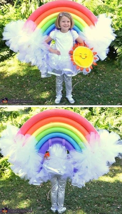 Bookweek Costumes 2023, Maskembal Ideas For Kids, Rainbow Halloween Costume, Geek Outfit, Karneval Diy, Diy Fantasia, Fancy Dress Costumes Kids, Rainbow Costumes, Halloween Kids Costumes Girls