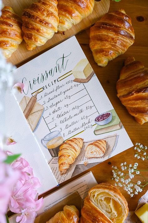 Homemade Recipe Books, Recipe Book Design, Homemade Croissants, Pembuat Roti, Recipe Book Diy, Homemade Cookbook, Recipe Drawing, Baking Book, Easy Baking Recipes Desserts