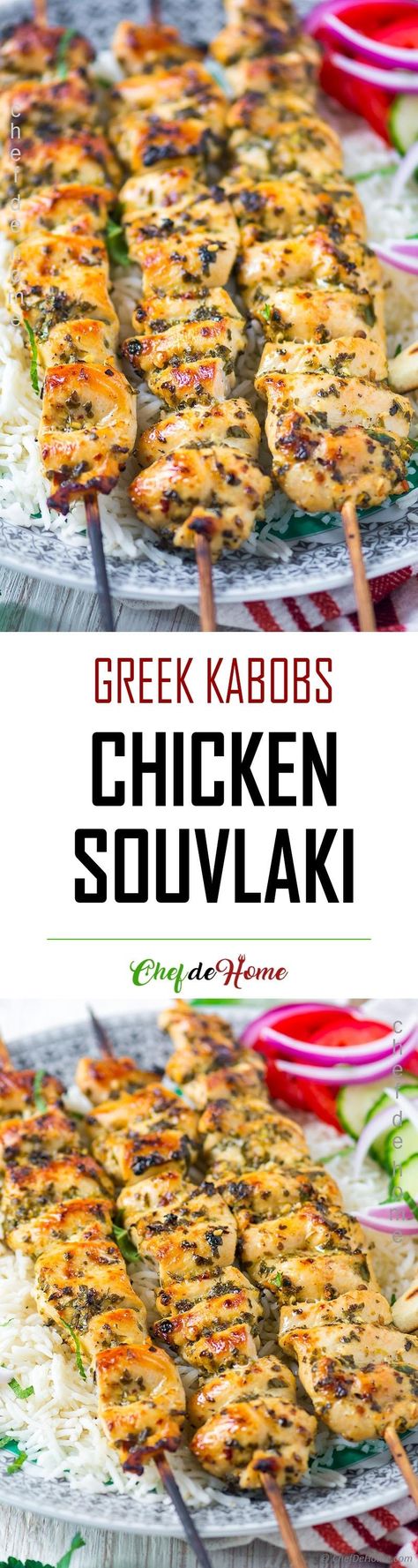 Chicken Souvlaki Recipe | ChefDeHome.com Chicken Solvocki Marinade, Chicken Brochette Marinade, Greek Souvlaki Marinade, Greek Kabobs, Chicken Souvlaki Marinade, Mediterranean Christmas, Greek Marinade, Souvlaki Marinade, Shish Tawook