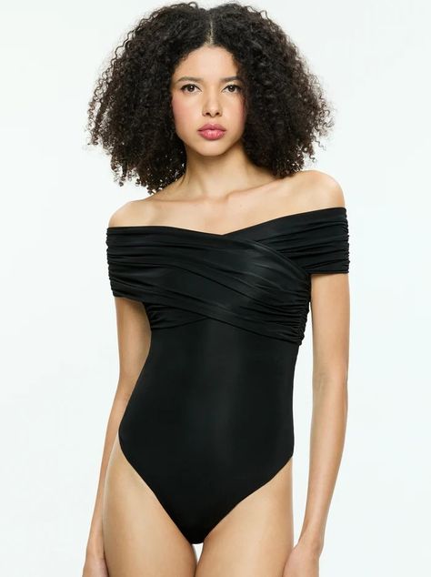 Elevate your look with the AVERNE Off the Shoulder Cross Bodysuit. This stunning bodysuit features a chic off-the-shoulder design and stylish cross front, perfect for a night out or special occasion. Crafted from comfortable, high-quality fabric, it offers a flattering fit and timeless elegance. Pair it with your favorite jeans or a sleek skirt for a sophisticated, fashion-forward outfit. Fashion Forward Outfits, Sophisticated Fashion, Wedge Heel Boots, Button Outfit, Bodysuit Black, Sweaters And Leggings, Shoulder Design, Black Bodysuit, Swimwear Accessories